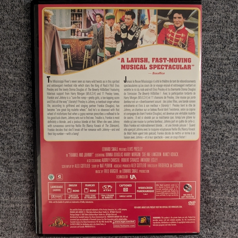 Frankie and Johnny (DVD, 2001) Very Good, Slim Case, Region 1 (Canada) - Picture 2 of 3